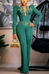 Emerald Long Sleeves Prom Jumpsuits for Women with Lace Applique-27dress
